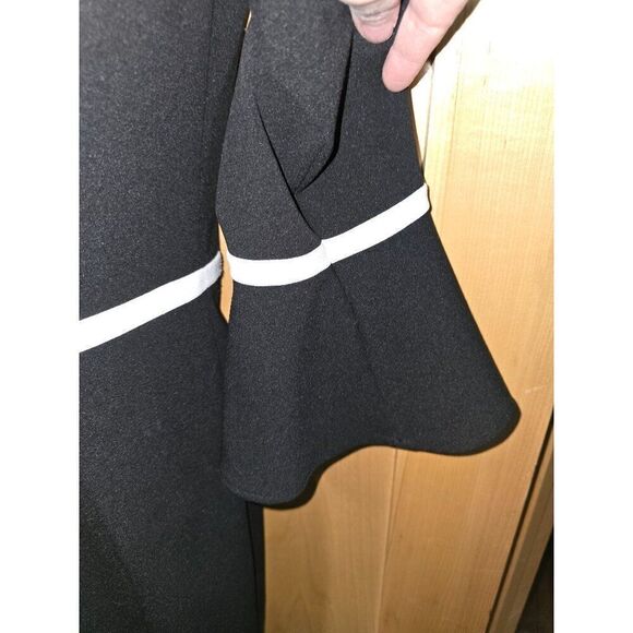 Calvin Klein Black Dress With White Trim & Bell Sleeves whimigoth academia - Picture 3 of 6